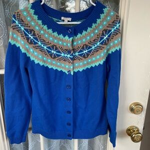💙 Talbots Fair Isle Button-Front Cardigan – Blue Multi – Size MP